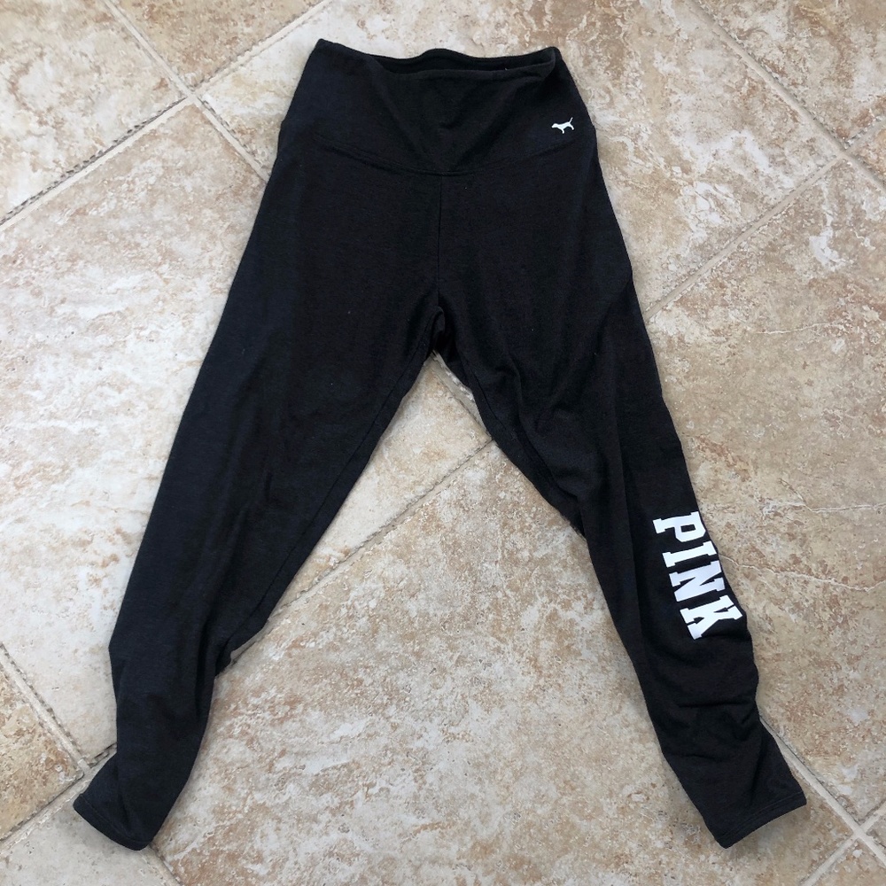 PINK Grey Cotton Leggings with Calf Cut-out - Sz S